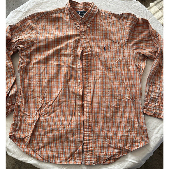 Ralph Lauren Classic Fit Button XL Plaid Orange/Blue/Green Navy Pony Long Sleeve - Picture 2 of 11